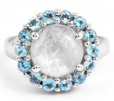 Affinity Gems Sterling Silver Rainbow Moonstone & Swiss Blue Topaz Ring, Size 8